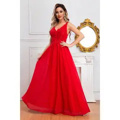 LIKE SHOP - Vestido Largo Mujer Fiesta Gala Noche Escote V Bordados 2003