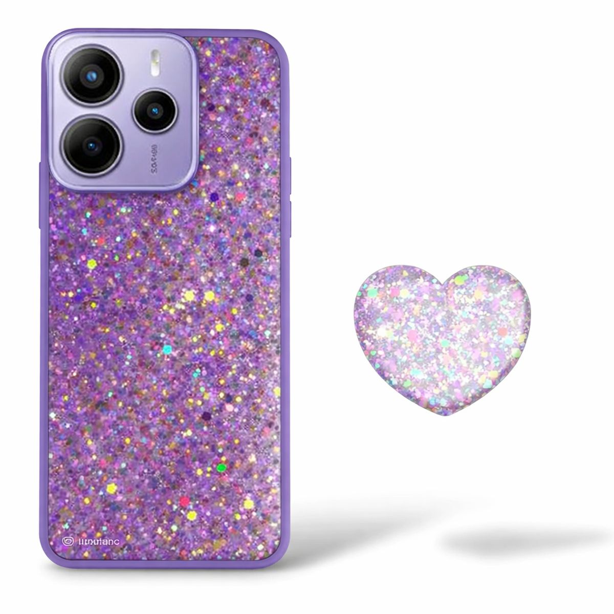 GENERICO - CARCASA PARA XIAOMI REDMI NOTE 14 5G GLITTER BRILLO LILA CON POP SOCKET