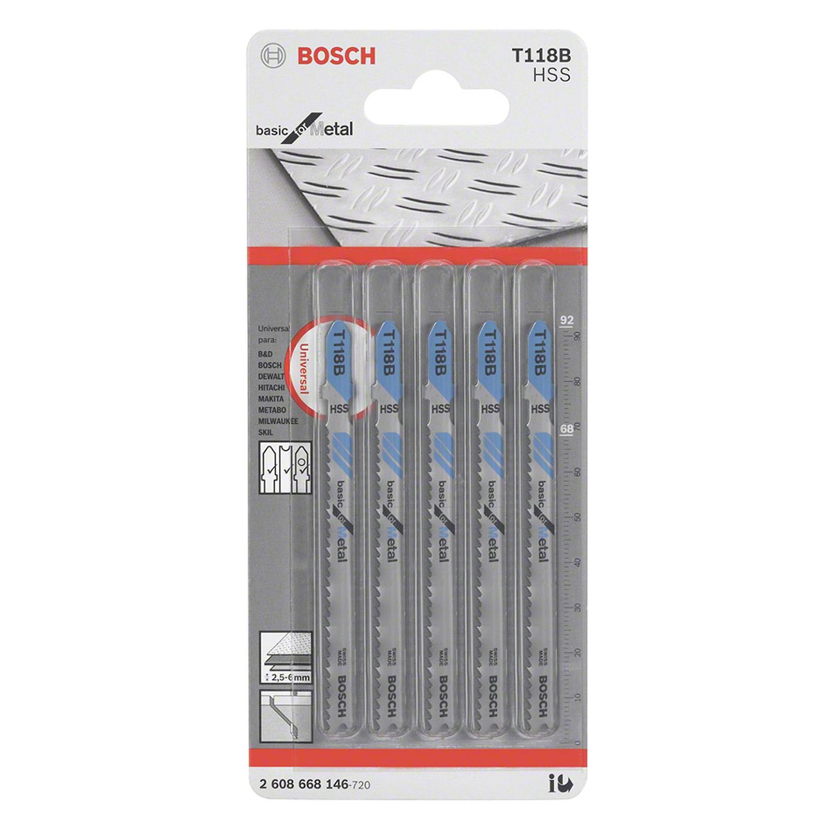 BOSCH - Hoja De Sierra Tico-tico De 67 Mm Con 5 Piezas T 118 B 26086