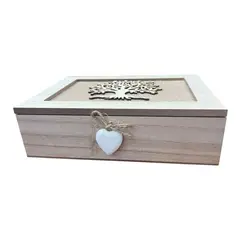 GENERICO - Caja De Té Mediana De Madera 6 Espacios Con Diseños Mapa