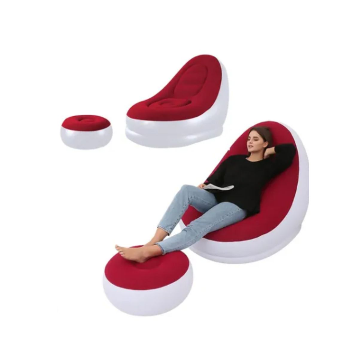 GENERICO - Sofa Silla Sillón Inflable Con Reposa Pies Color rojo