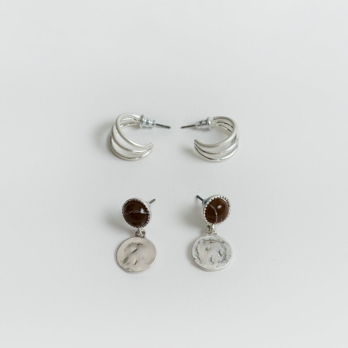 LOUNGE - Set Aros Mujer Argollas Abiertas Piedra Machacada