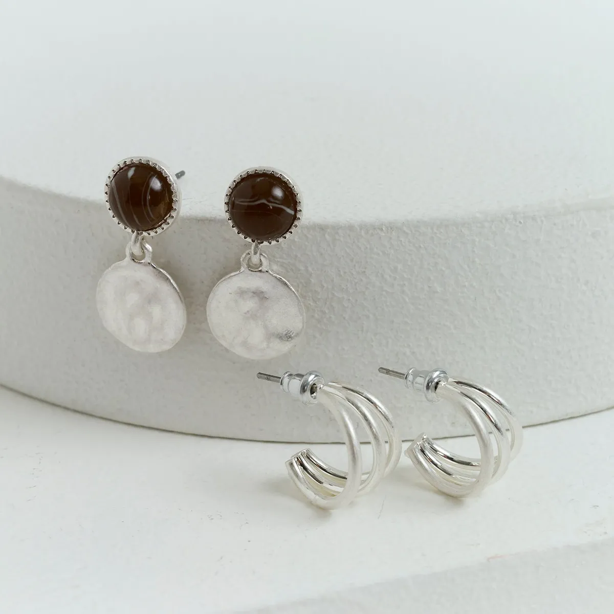 LOUNGE - Set Aros Mujer Argollas Abiertas Piedra Machacada
