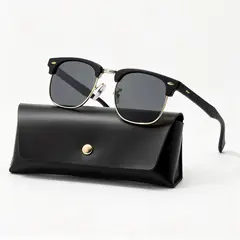 POLASUP - Gafas de sol clásicas elegantes media montura de metal UV400 Adecuado para viajes y correr