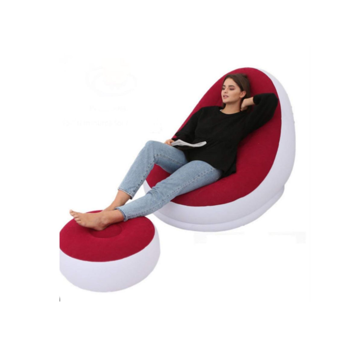 GENERICO - Sofa Silla Sillón Inflable Con Reposa Pies Color Rojo