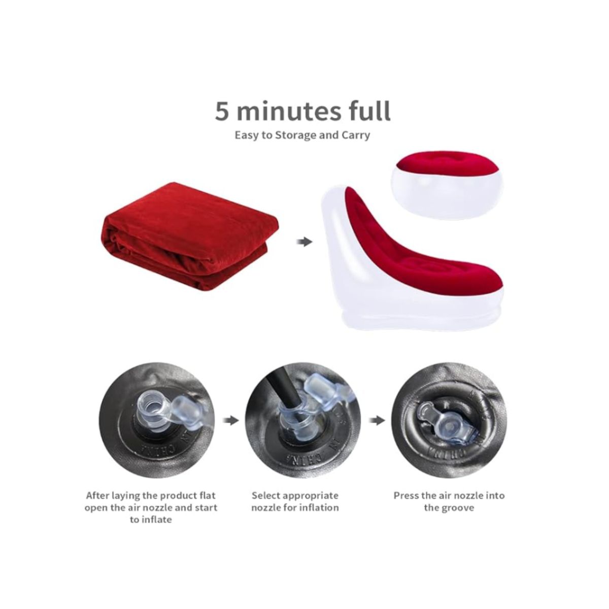 GENERICO - Sofa Silla Sillón Inflable Con Reposa Pies Color Rojo