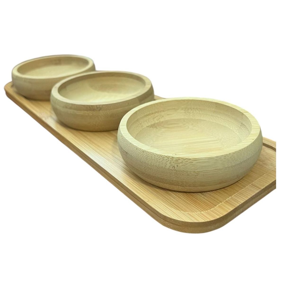 GENERICO - Set 3 Cuencos Platos Bowl De Bambu Con Base Cocina Hogar