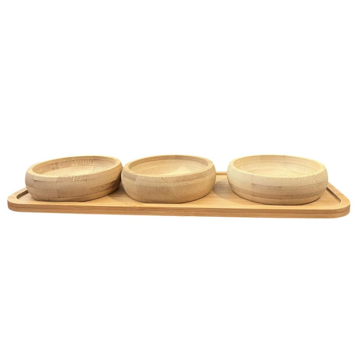 GENERICO - Set 3 Cuencos Platos Bowl De Bambu Con Base Cocina Hogar