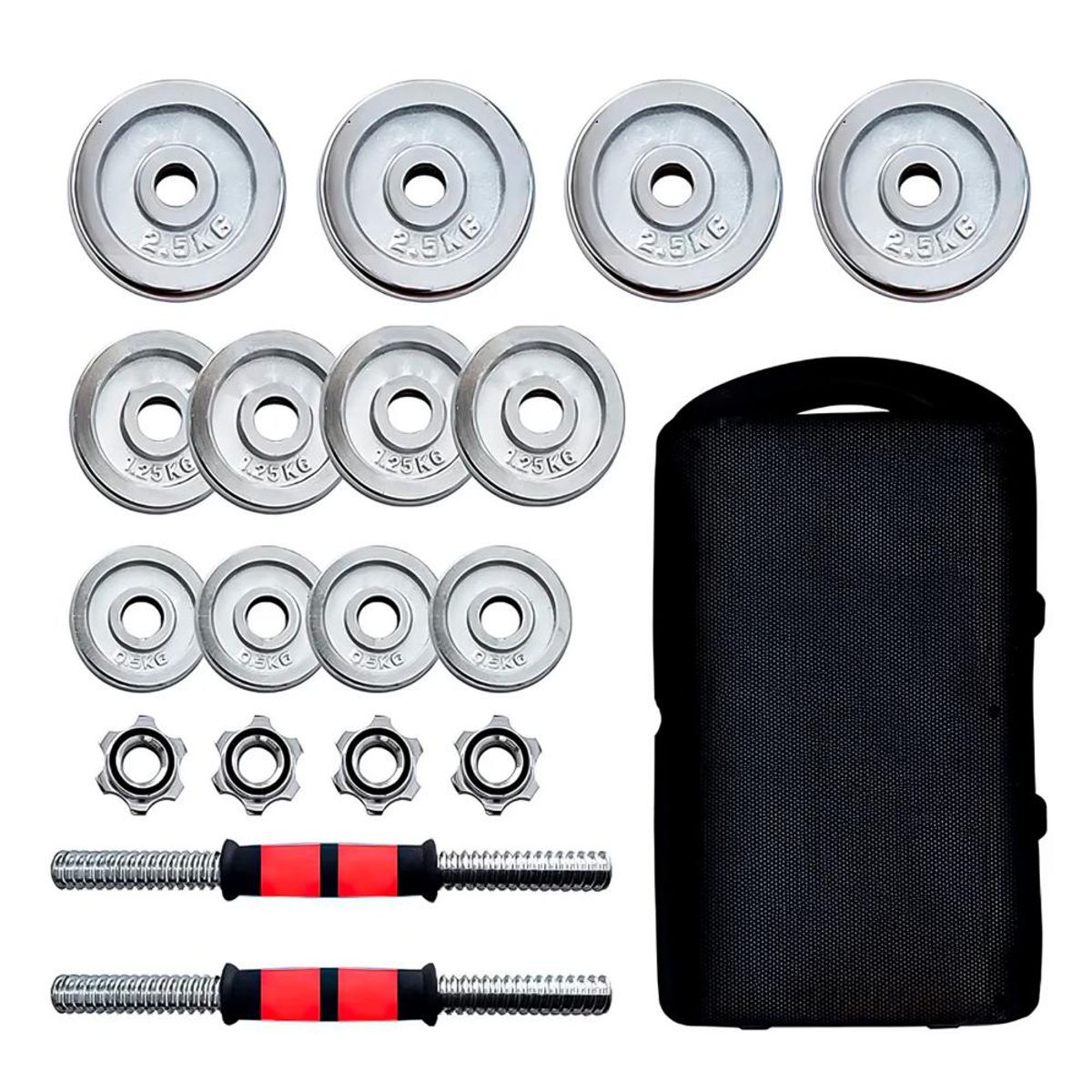 DETODOYMAS - Set De Mancuernas Cromadas Ajustables 20 Kg Maletín Color Cromado