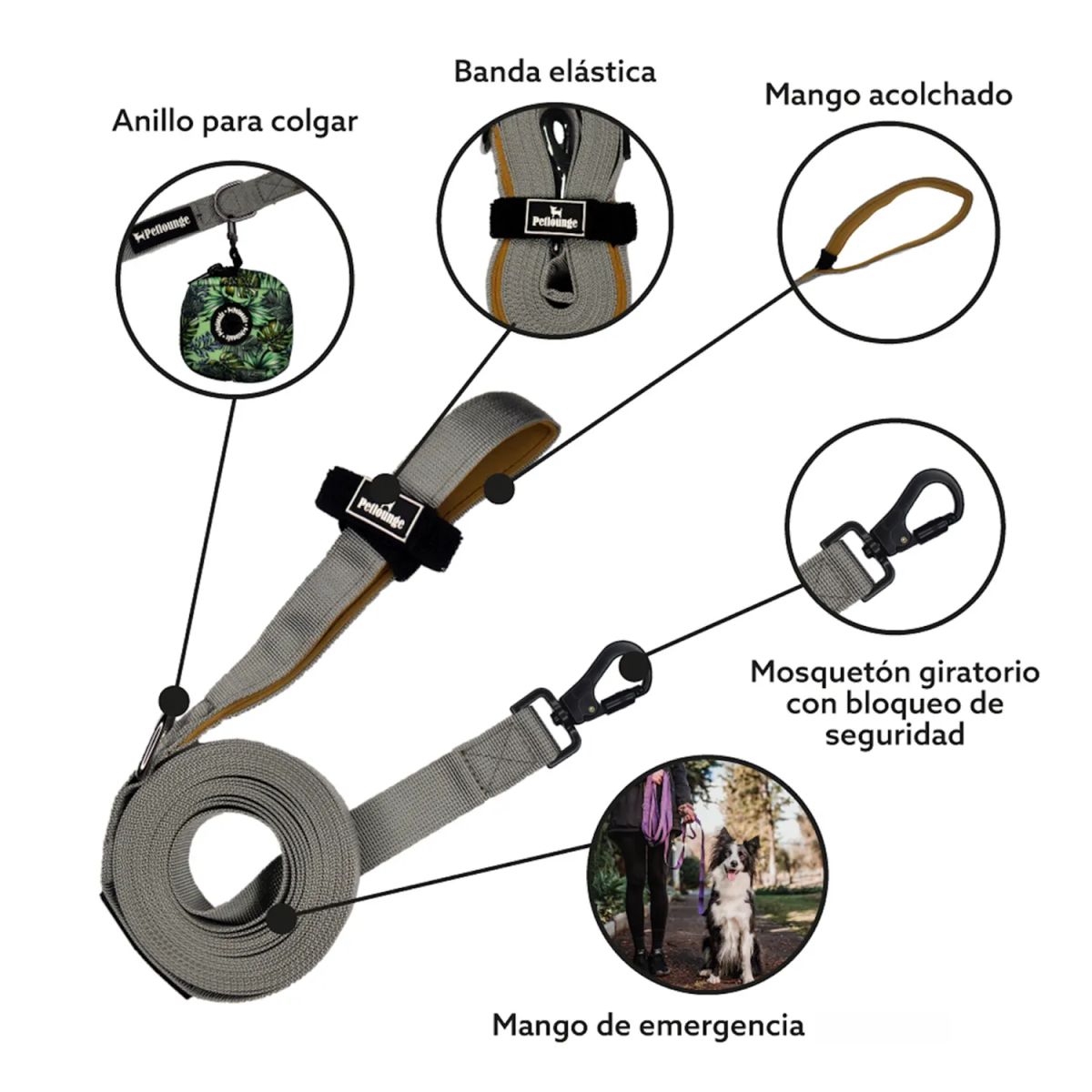 PETLOUNGE - Correa Paseo Para Perros Petlounge Power Trail 3m Hasta 50kg - Gris