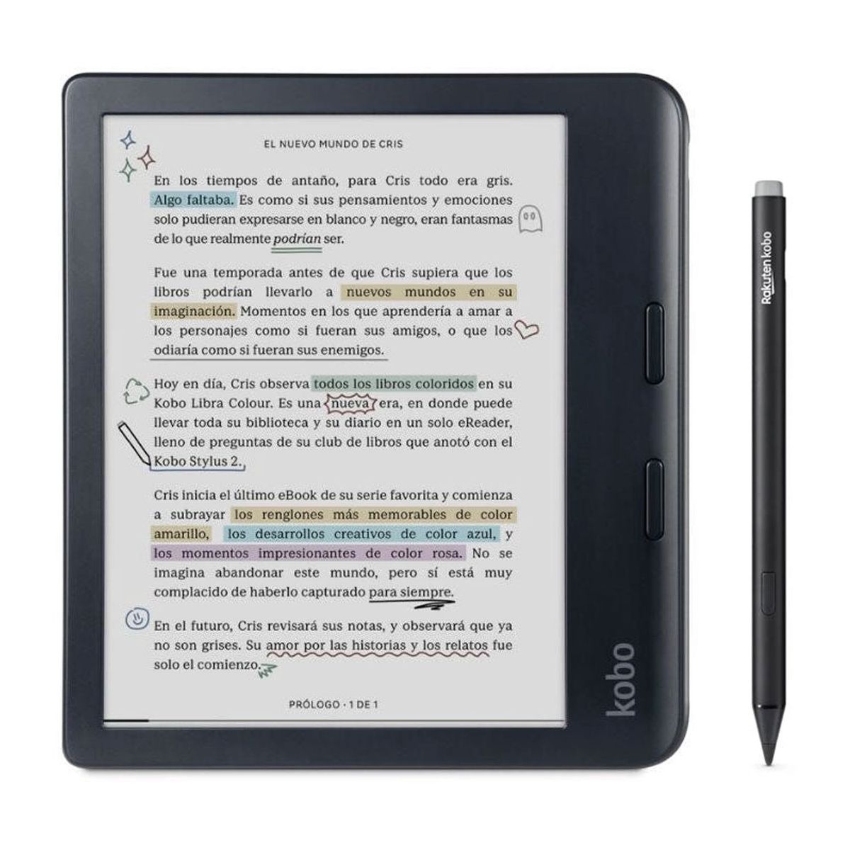KOBO - Lector e reader Kobo Libra Colour Negro con Lápiz Stylus 2 Negro