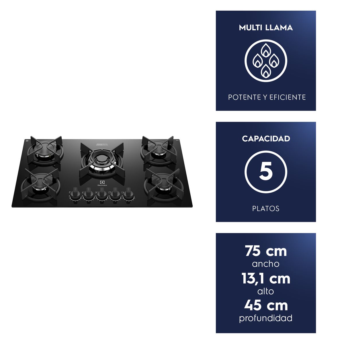 ELECTROLUX - Encimera a Gas 5 Platos Experience Multi Llama KE5GC