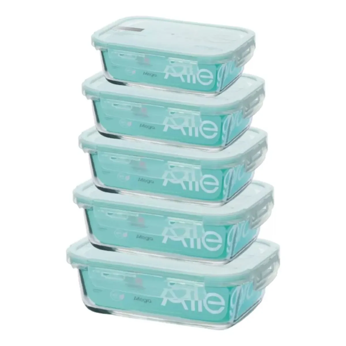 ALLEGRA - Set 5 Contenedores Hermeticos Vidrio Rectangulares Allegra