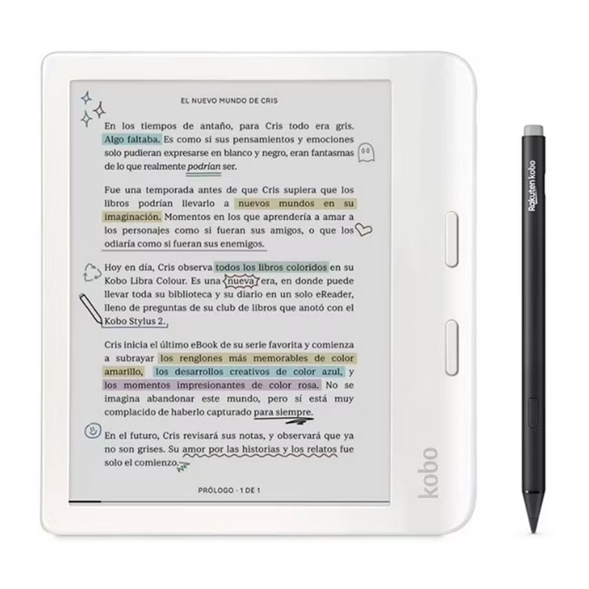 KOBO - Lector e reader Kobo Libra Colour Blanco con Lápiz Stylus 2 Negro