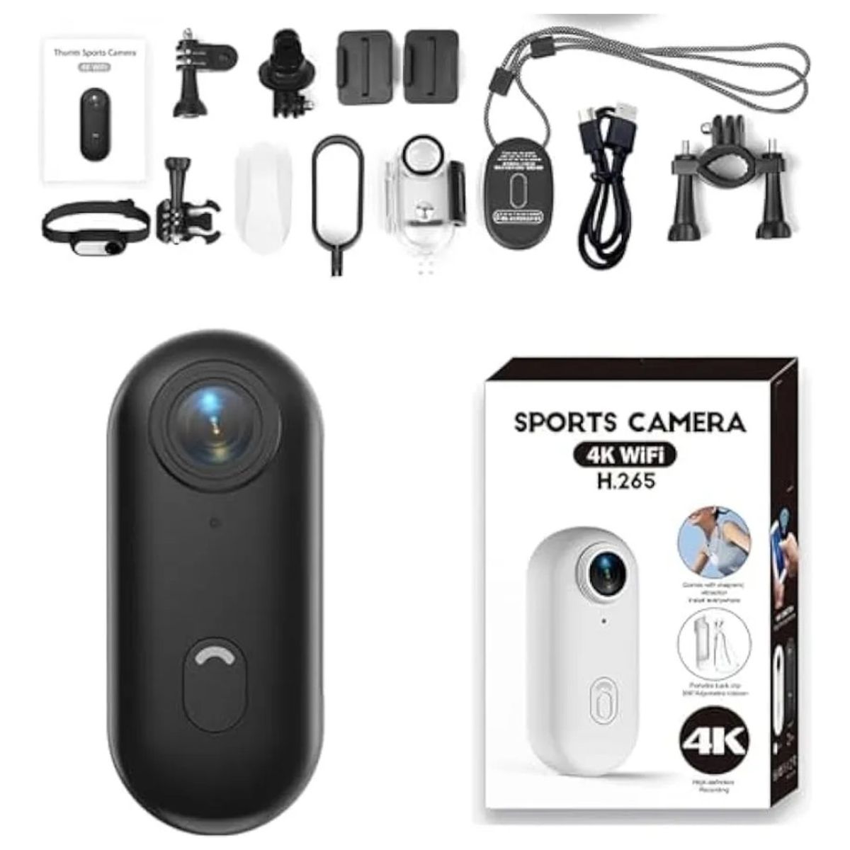 MUNDO MAGIA - Cámara Deportiva 4k Wifi Gran Angular 120 Sumergible Negro