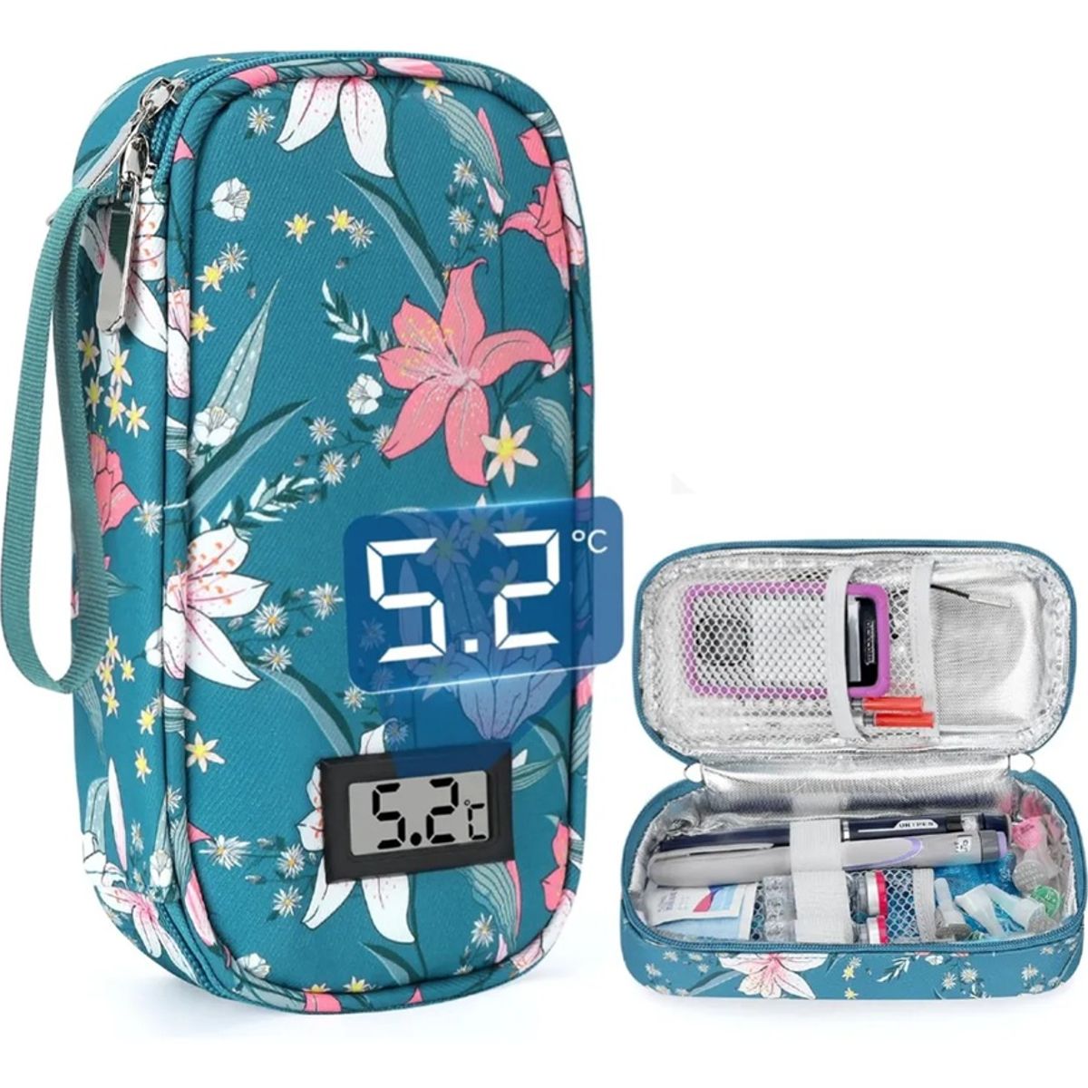ONEDER - Bolso Estuche De Viaje Cooler Porta Insulina Diabéticos Oneder Lilio Flores