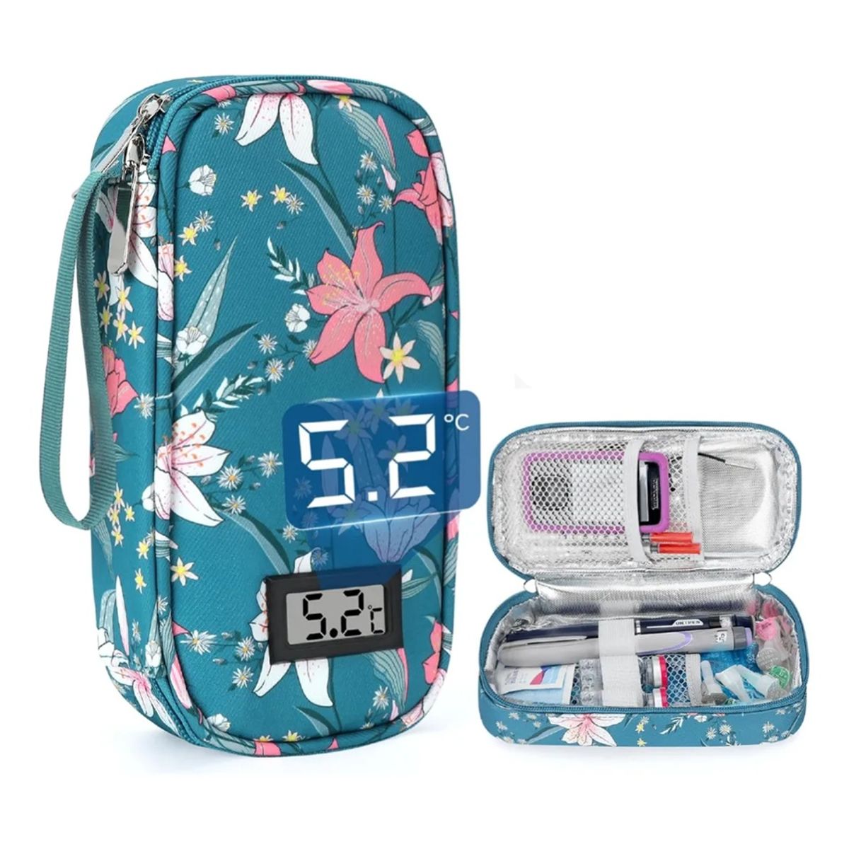 ONEDER - Bolso Estuche De Viaje Cooler Porta Insulina Diabéticos Oneder Lilio Flores