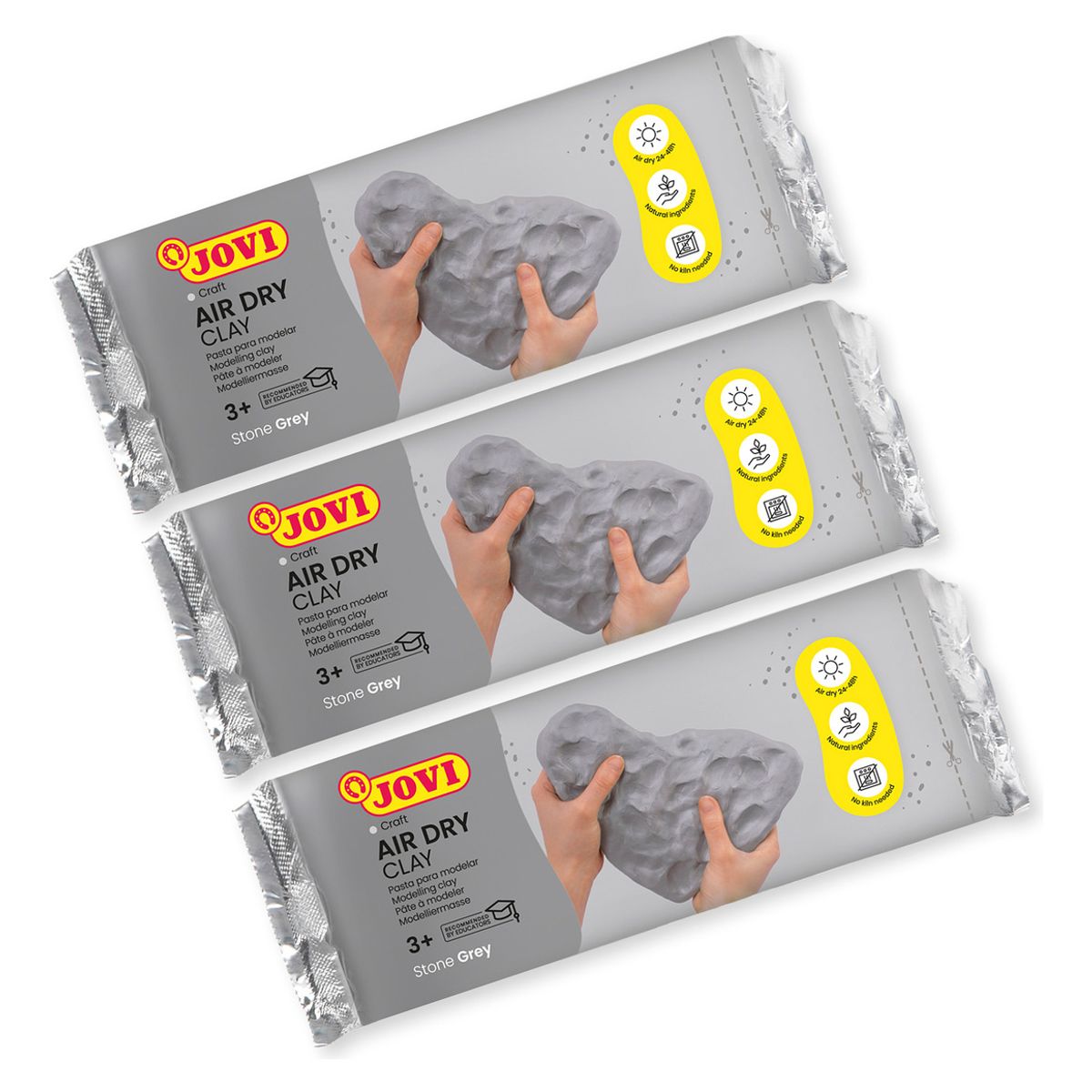 JOVI - Pack De 3 Masas De Modelar Jovi Airdry Clay Gris 500 Grs