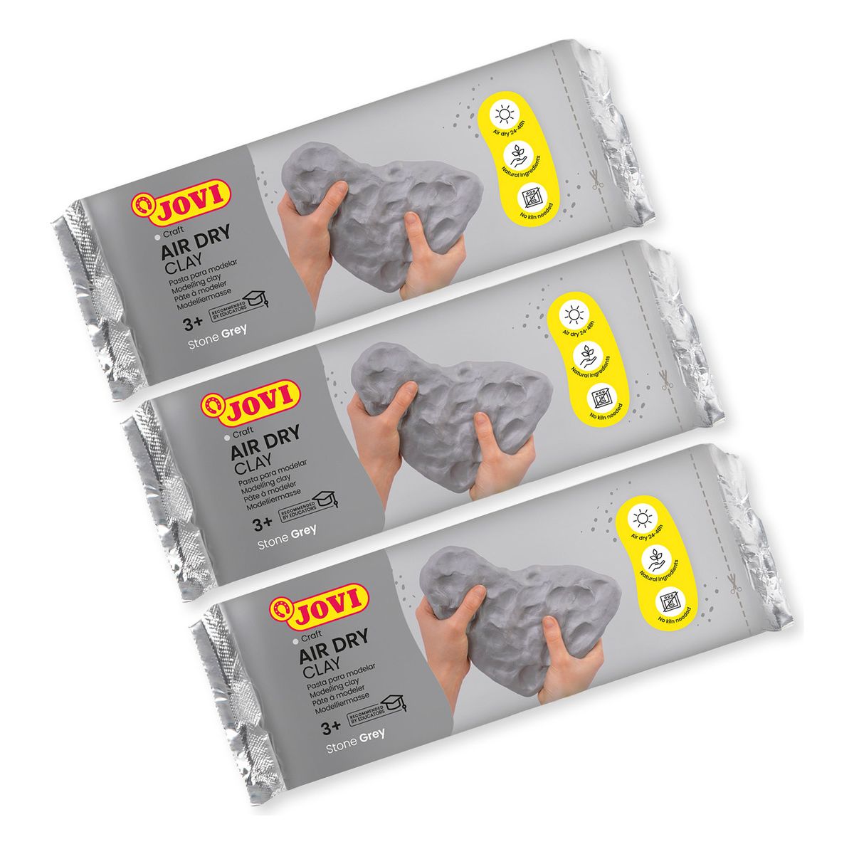 JOVI - Pack De 3 Masas De Modelar Jovi Airdry Clay Gris 500 Grs
