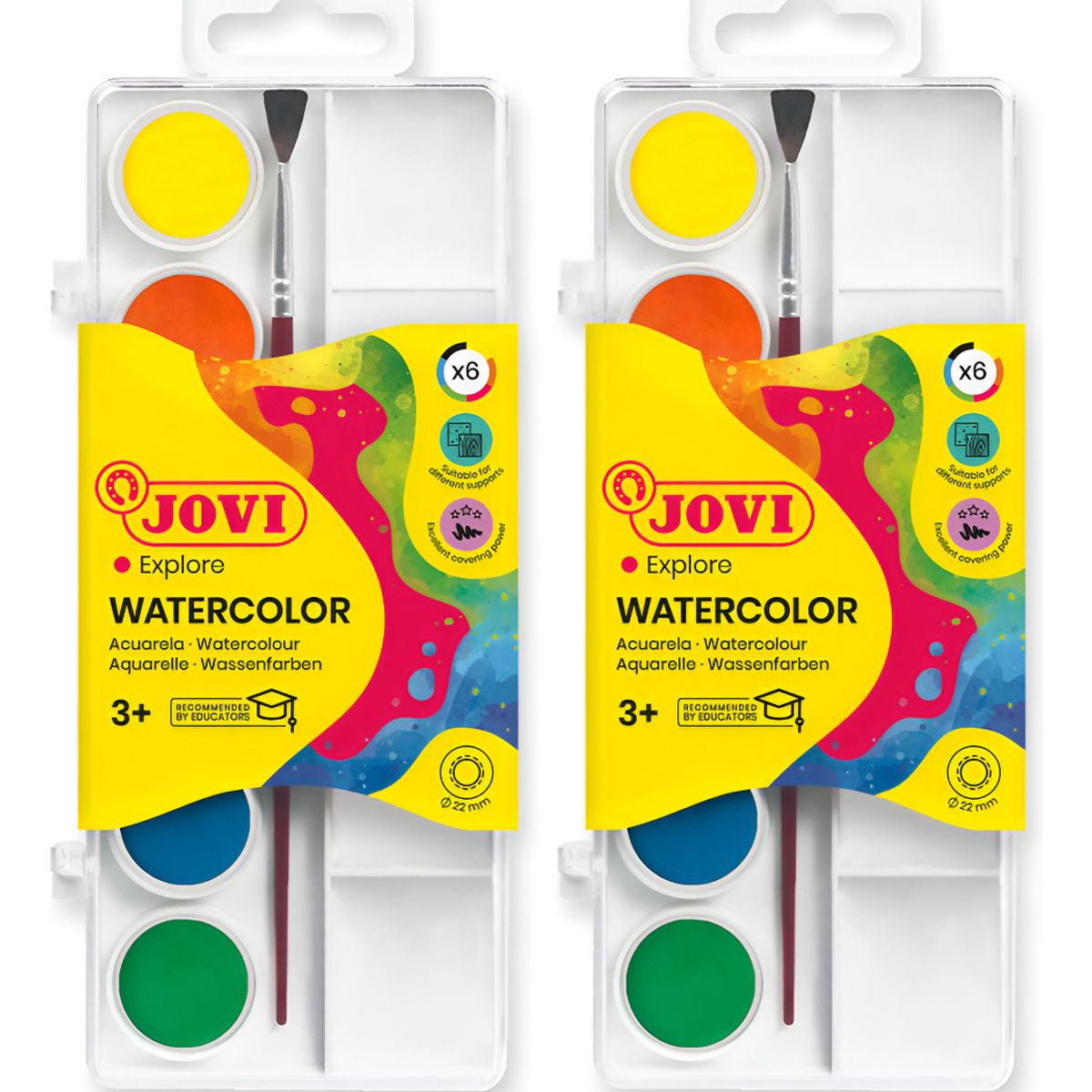 JOVI - Pack 2 Estuches Acuarelas Jovi 6 Colores Surtidos + Pincel