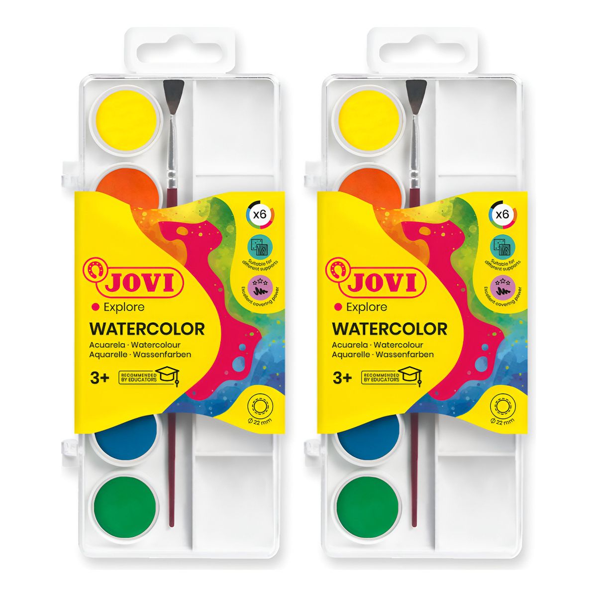 JOVI - Pack 2 Estuches Acuarelas Jovi 6 Colores Surtidos + Pincel