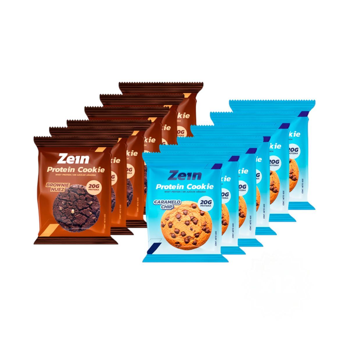 ZEIN - PACK X12 GALLETON PROTEIN COOKIE 20GR PROTEINA MIX 2 SABORES - ZEIN