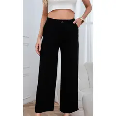 LIKE SHOP - Pantalon Palazzo Tipo Lino Semi Formal Casual Boton Tiro Alto 3013