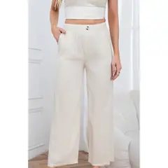 LIKE SHOP - Pantalon Palazzo Tipo Lino Semi Formal Casual Boton Tiro Alto 3013