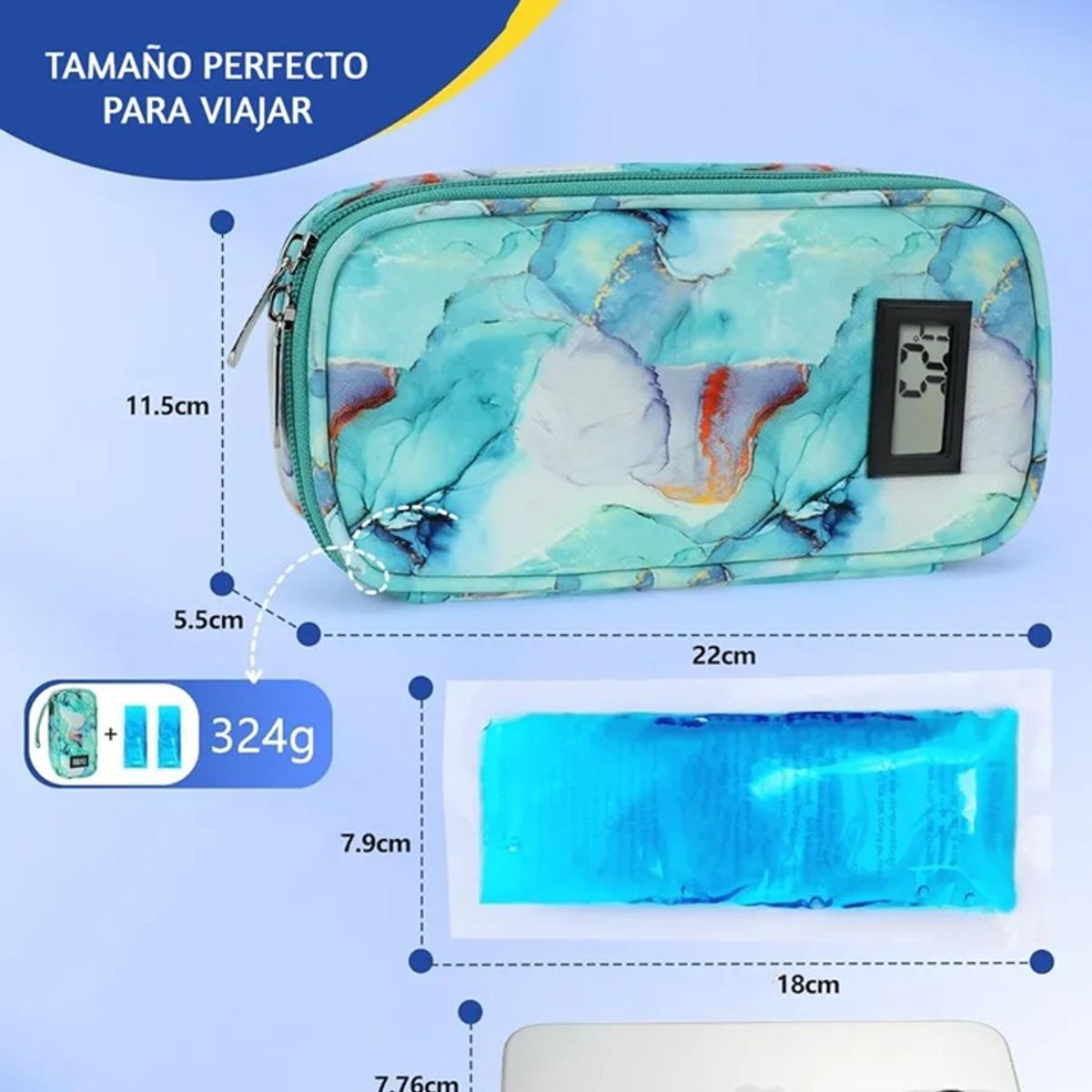 GENERICO - Bolso Estuche De Viaje Cooler Porta Insulina Diabéticos Oneder Mármol Verde