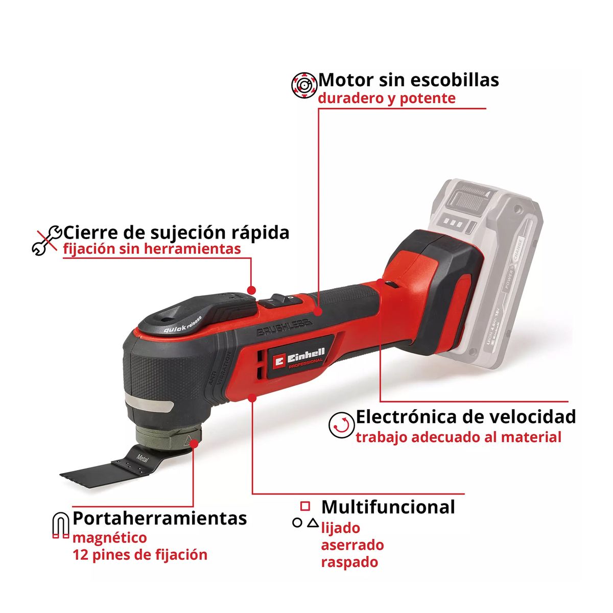 Multiherramienta Oscilante Einhell TP-MG 18 Li BL - Sin Baterías, marca EINHELL - Foto 2