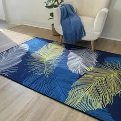 TODOHOGAR SANTIAGO DE CHILE - Alfombra Antideslizante Hojas Azul & Mostaza 230 Cm X 180 Cm
