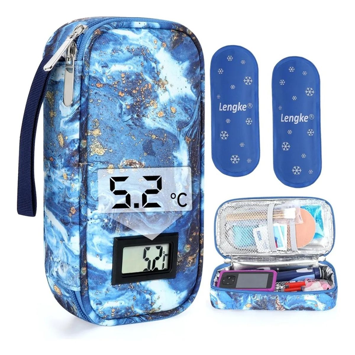 GENERICO - Estuche De Viaje Cooler Bolso Porta Insulina Diabéticos AzulDorado