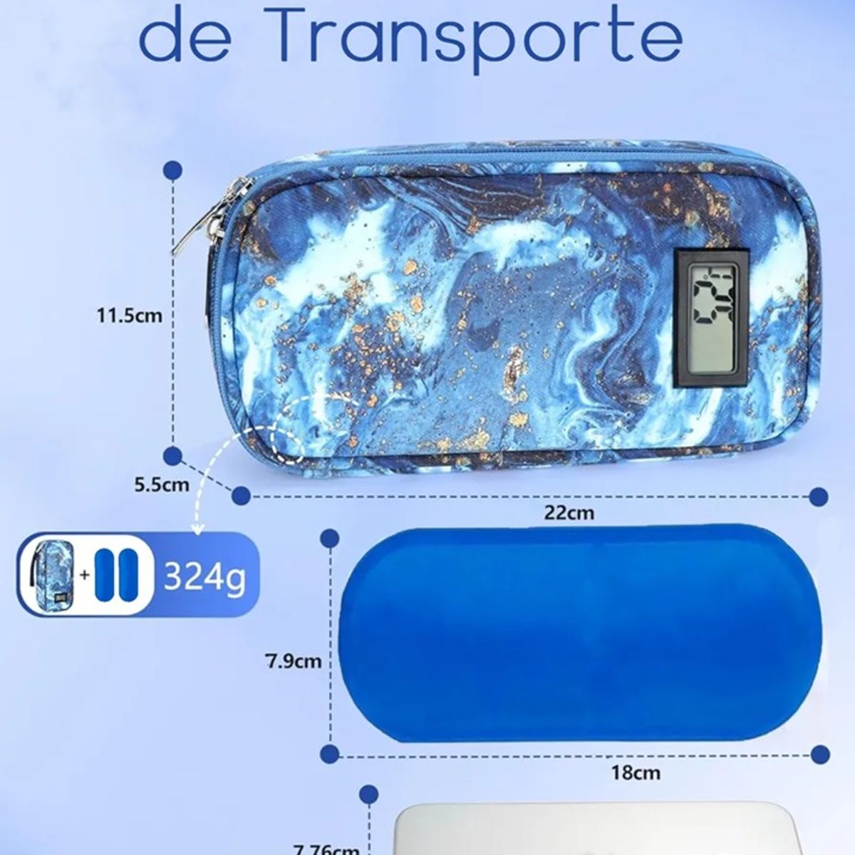 GENERICO - Estuche De Viaje Cooler Bolso Porta Insulina Diabéticos AzulDorado