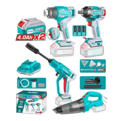 TOTAL TOOLS - COMBO TOTAL 20V LLAVE IMP+PIST CALOR+HIDR+ASP+2B+C