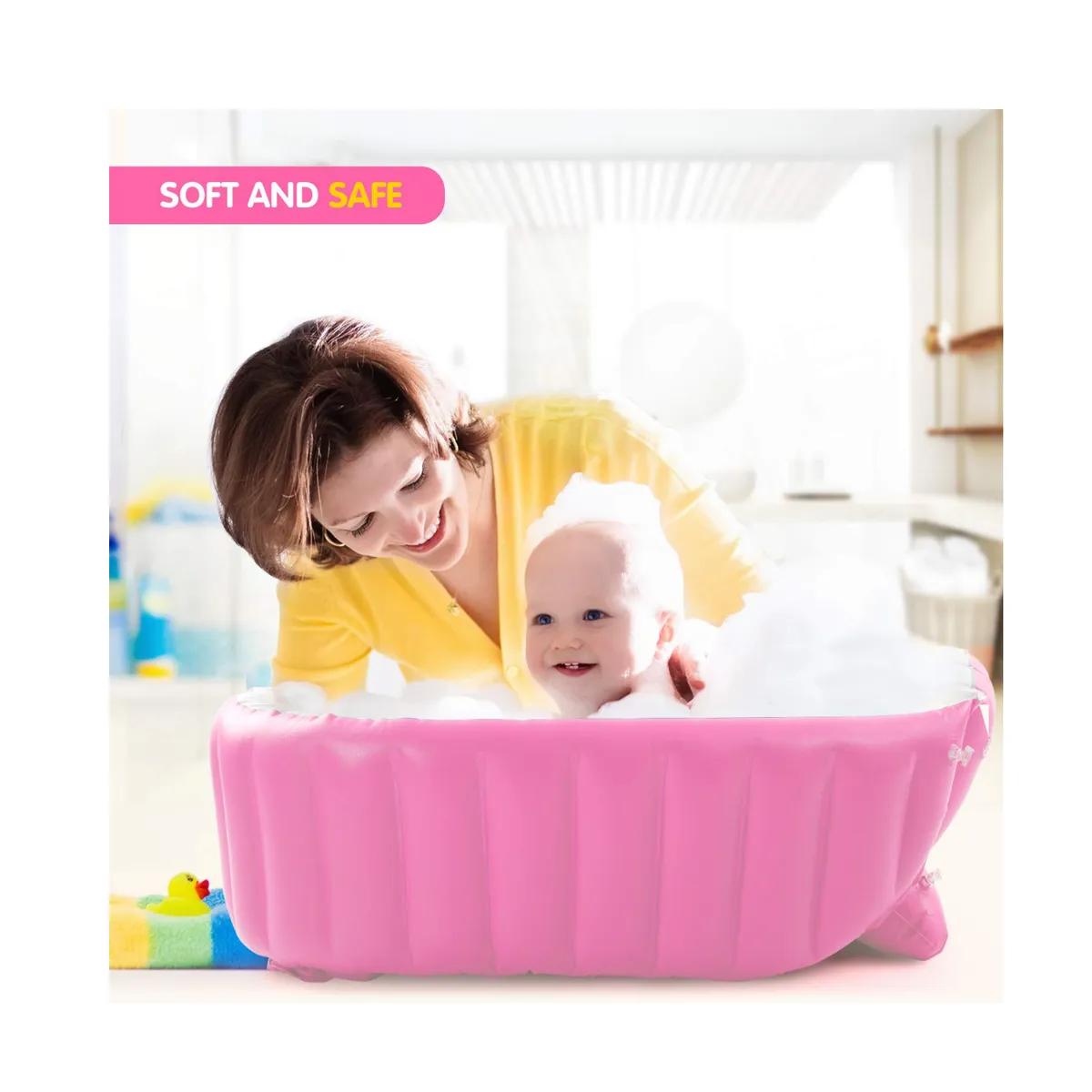 GENERICO - Bañera Inflable Plegable Portátil Para Bebés Con Bomba Aire Color Rosa
