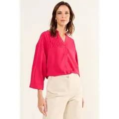 MA GRIFFE - Blusa Cuello Mao Mujer Fucsia Magriffe