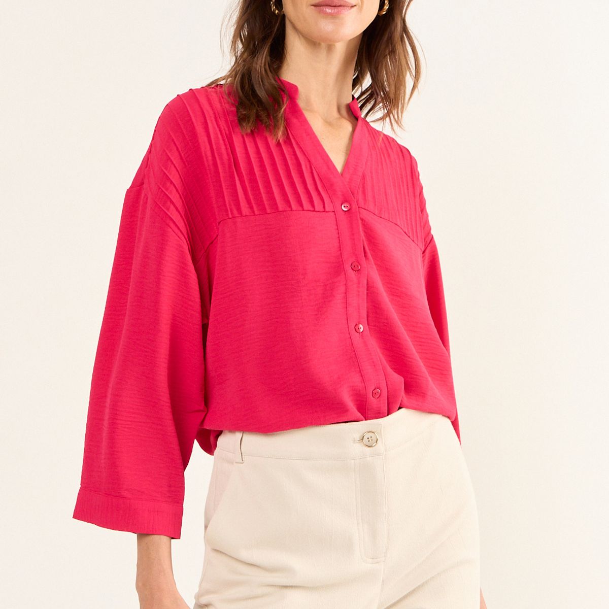 MA GRIFFE - Blusa Cuello Mao Mujer Fucsia Magriffe