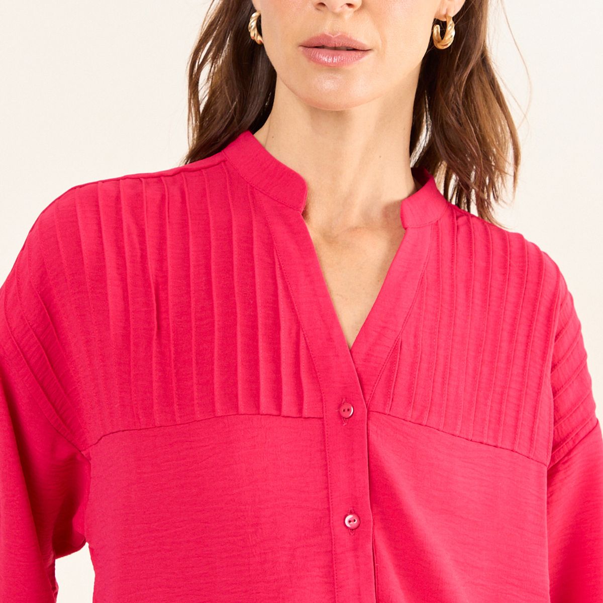 MA GRIFFE - Blusa Cuello Mao Mujer Fucsia Magriffe