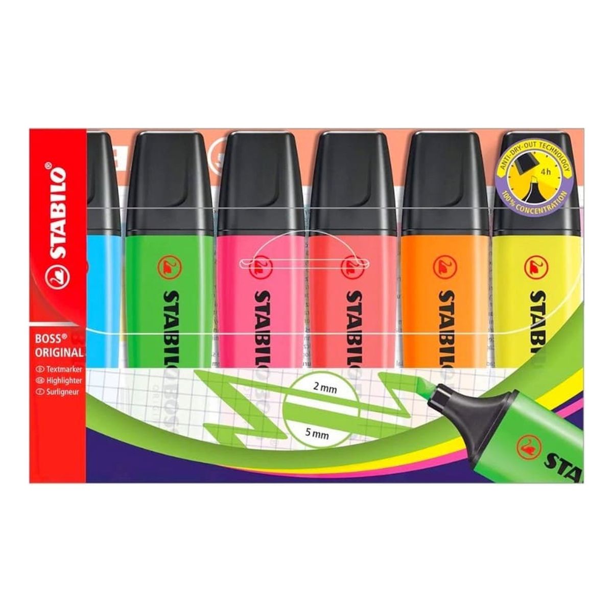STABILO - Resaltador Stabilo Boss Fluorescente Punta Biselada Pack 6 Colores