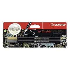 STABILO - Set 2 Marcadores Pen 68 Metálicos Oro Plata Papeles Oscuros Plateado