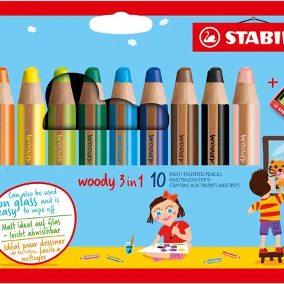 STABILO - Stabilo Woody 3 En 1 Con 10 Lapiz De Color Acuarela Y Cera