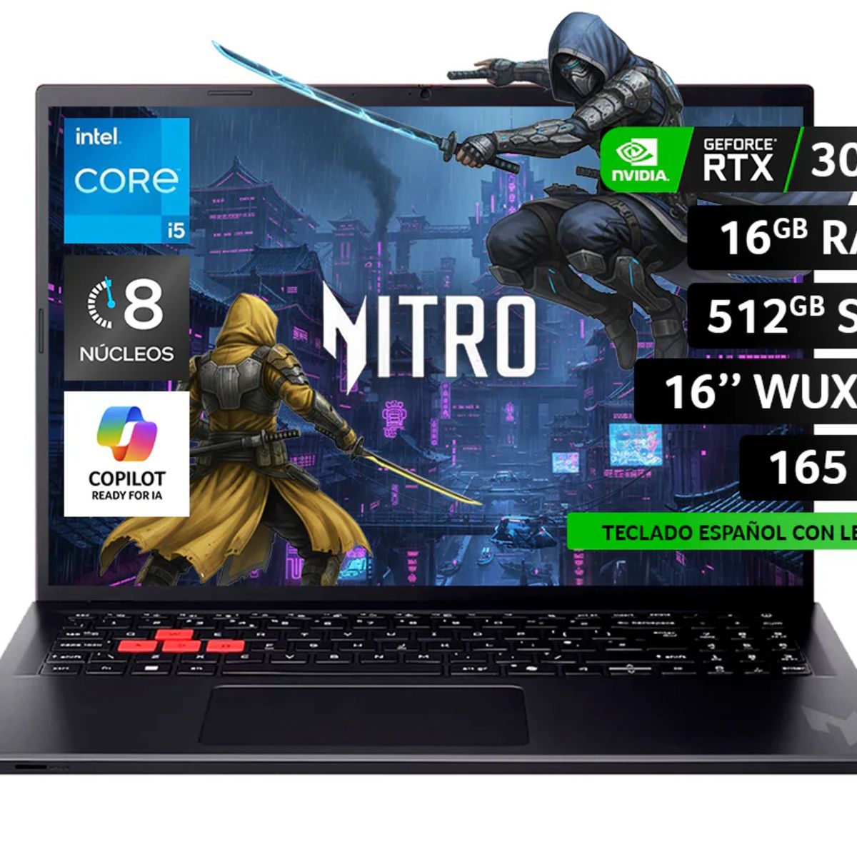 ACER - Notebook Gamer Acer / IntelCorei5 / NVIDIA RTX 3050 / 16GB RAM /512GBSSD /16" a 165Hz