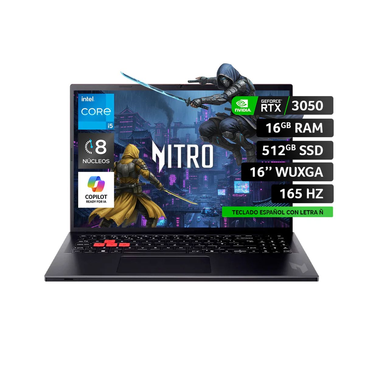 ACER - Notebook Gamer Acer / IntelCorei5 / NVIDIA RTX 3050 / 16GB RAM /512GBSSD /16" a 165Hz