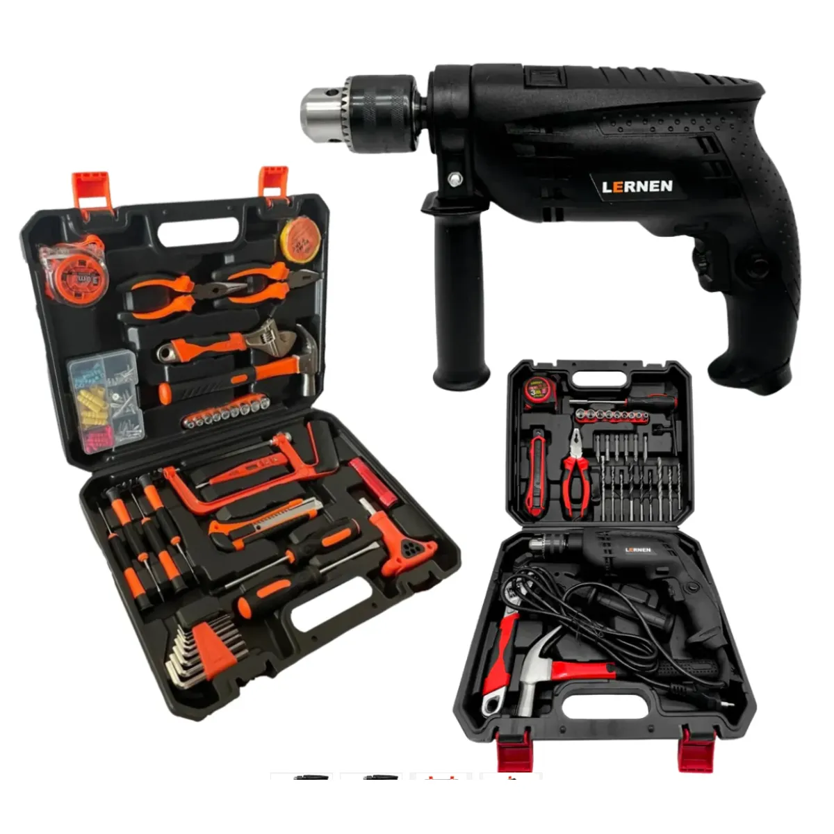 LERNEN - Taladro Percutor Eléctrico 13mm LERNEN + Set 150 Herramientas