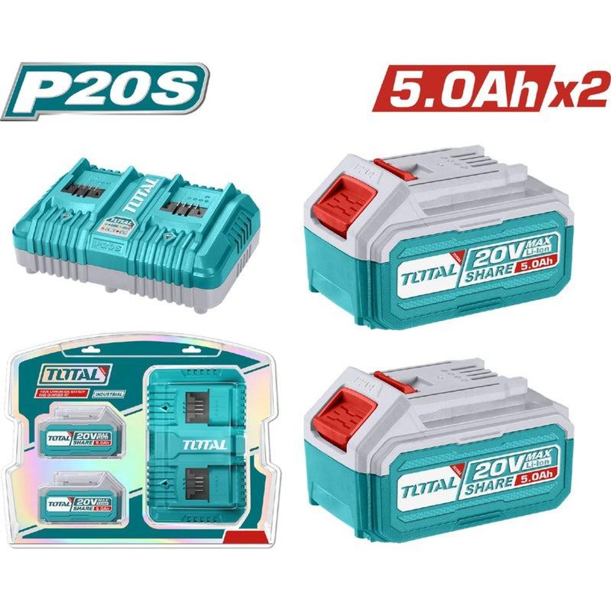TOTAL TOOLS - KIT TOTAL 20V 2 BATERIAS 50AH+CARG TFBCPK2513