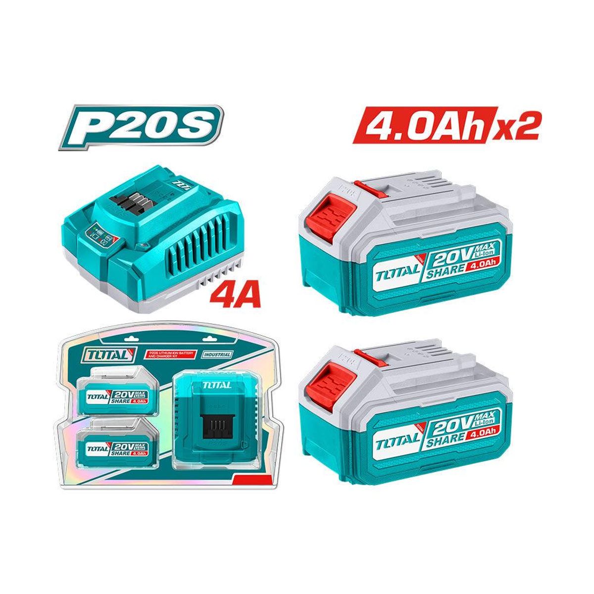 TOTAL TOOLS - KIT TOTAL 20V 2 BATERIAS 40AH+CARG TFBCPK2013-7