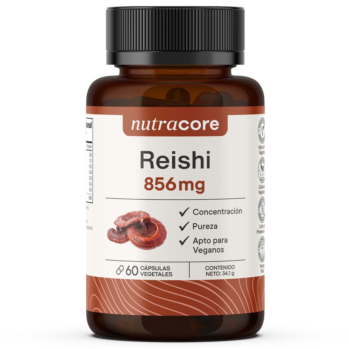 NUTRACORE - Reishi 856mg - 60 Cápsulas Vegetales Natural - NutraCore