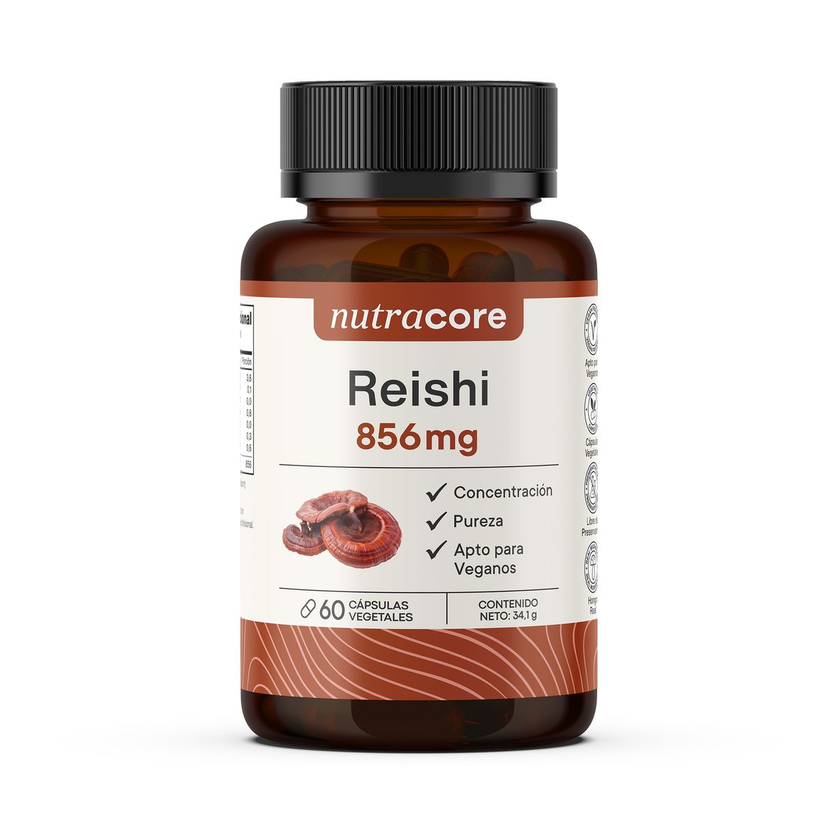 NUTRACORE - Reishi 856mg - 60 Cápsulas Vegetales Natural - NutraCore