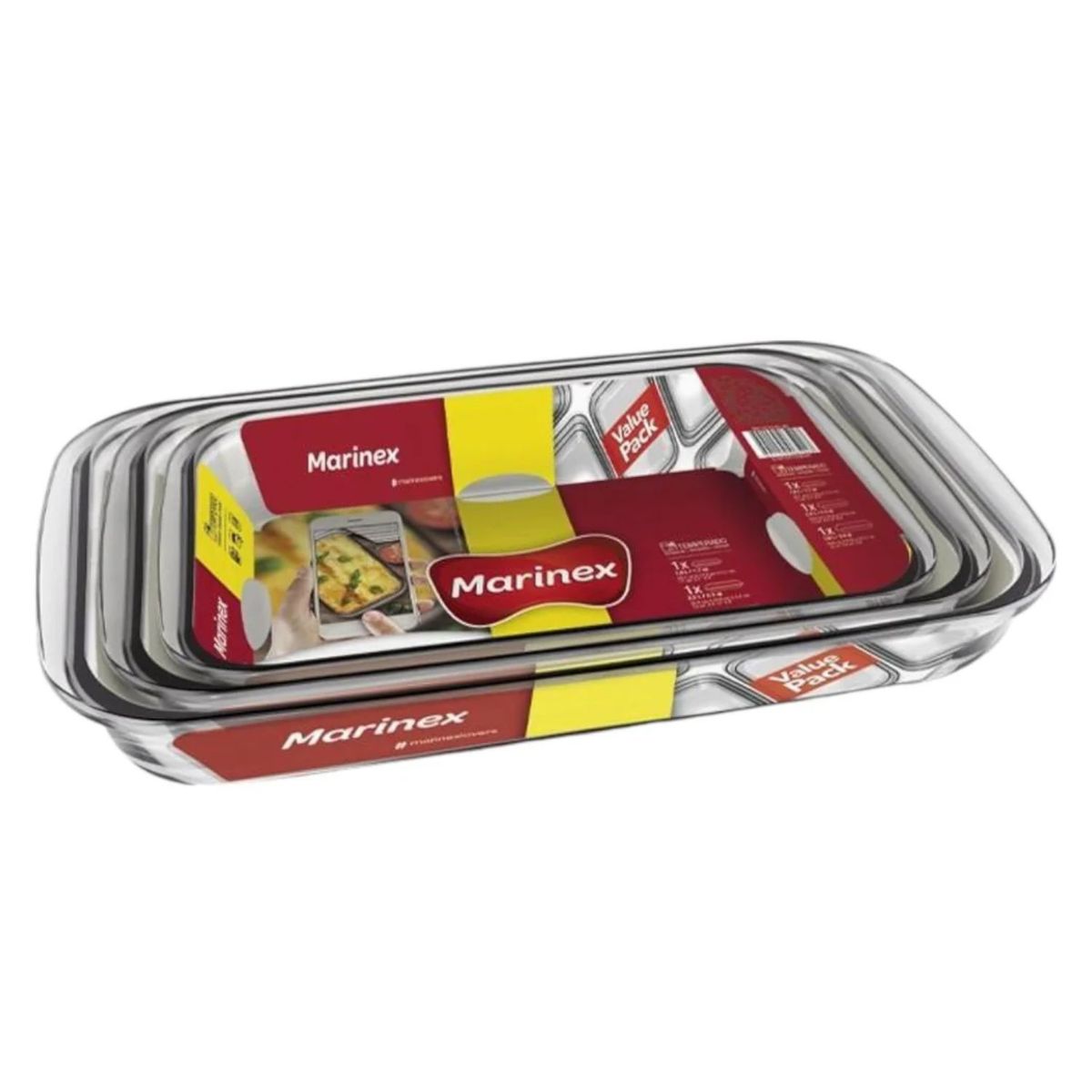 MARINEX - Set 3 Asaderas Rectangulares Marca Marinex Aptas Para Horno