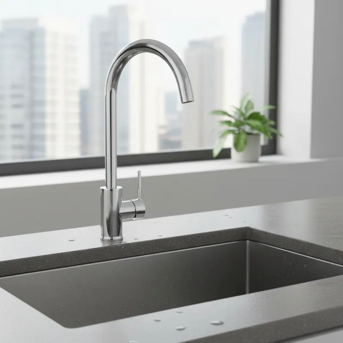 PMB - Monomando Para Llave Grifo Lavaplatos Vertical Modelo Nashville Marca Pmb Cromo Cromado
